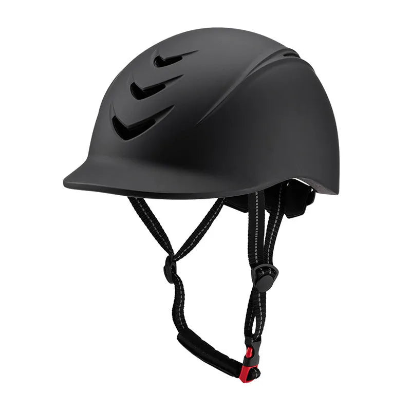 Horse racing helmet size L 58-62cm ABS EPS foam solid colour black with visor equestrian hat