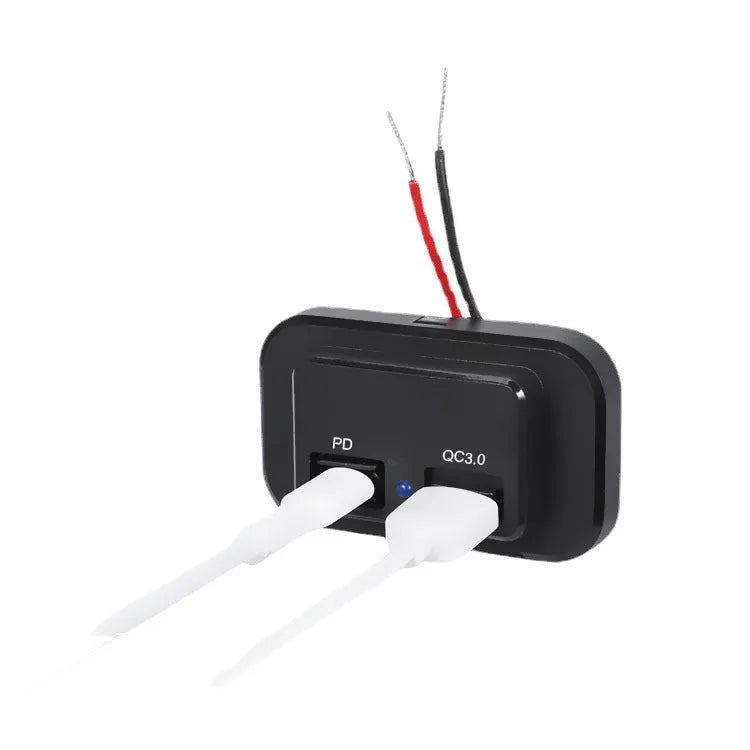 Black 36W car charger with QC3.0 and PD3.0 fast charging, featuring a TYPE-C port.