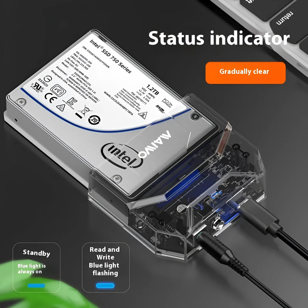 External hard disk reader for 2.5 inch SATA HDD SSD with USB C and USB A cables and power supply