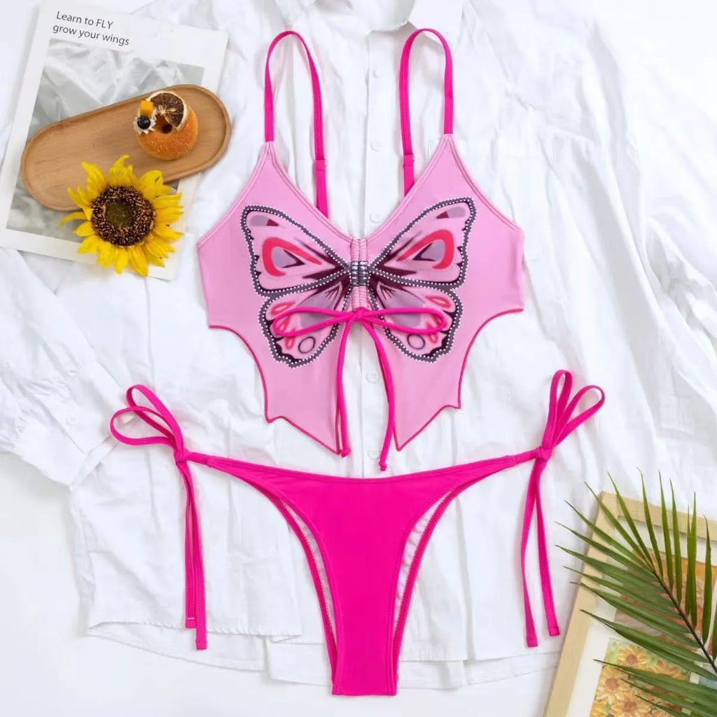Women's purple bikini set with bow style top and high-cut briefs for swimming and fitness