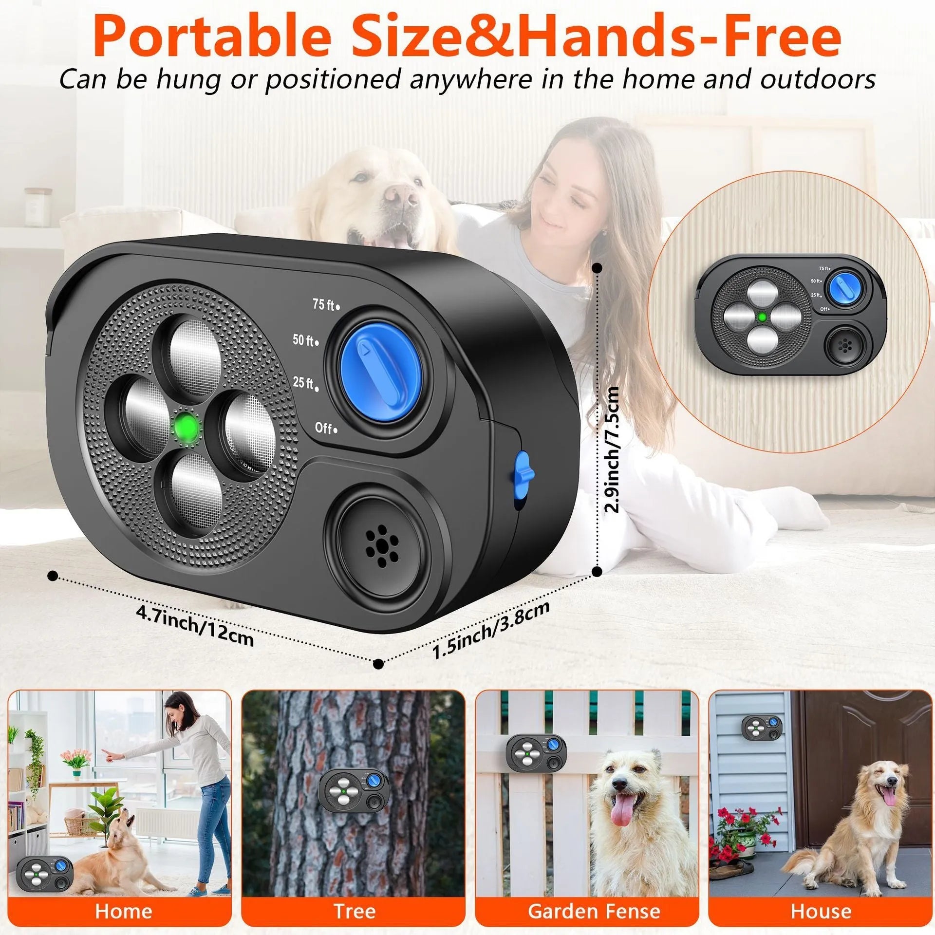 Automatic ultrasonic bark stopper dog training device black and light gray with IP65 waterproof