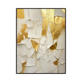 Handmade golden and white abstract oil painting on canvas, vertical orientation, no frame