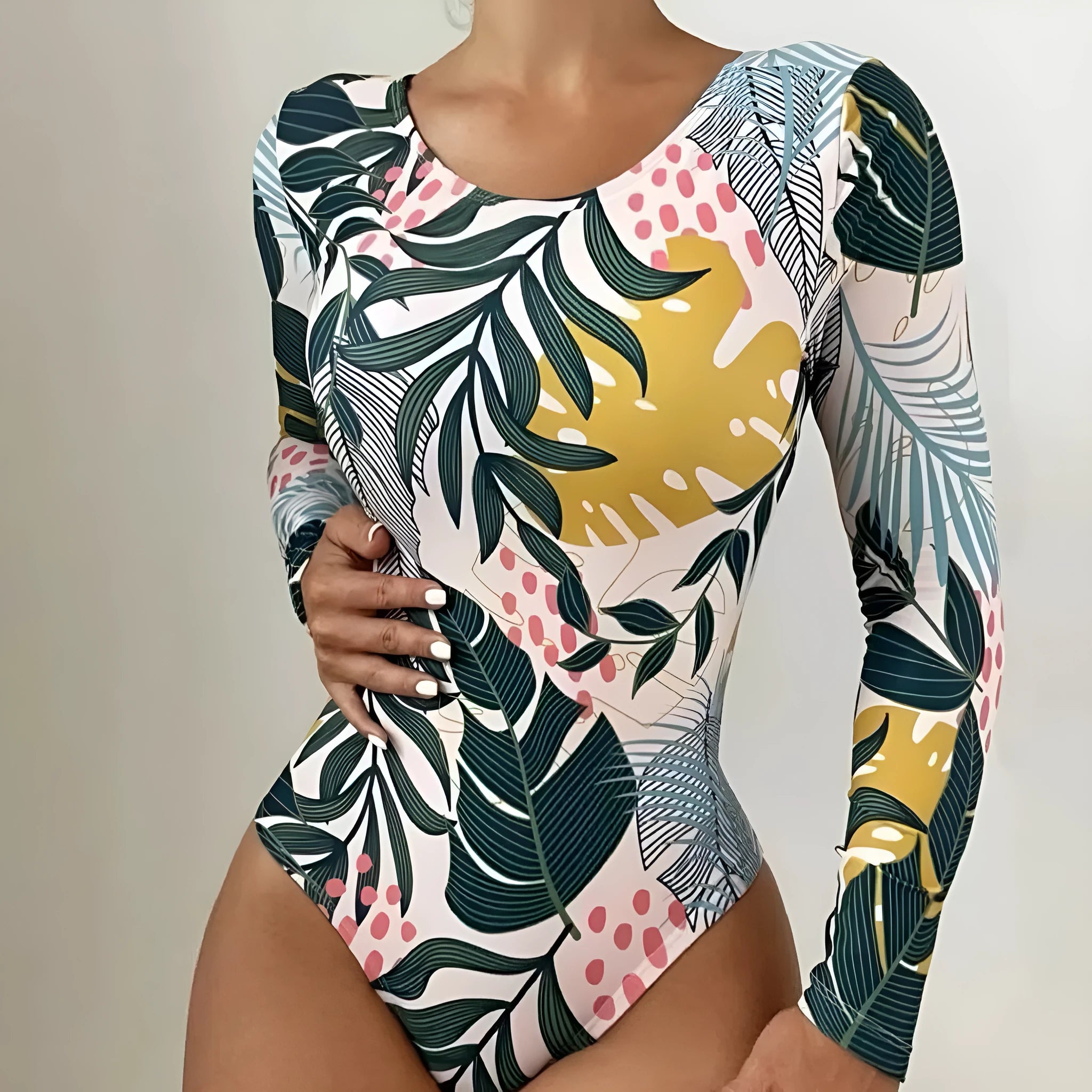 Women's floral printed bikini split backless one-piece swimsuit in blue colour