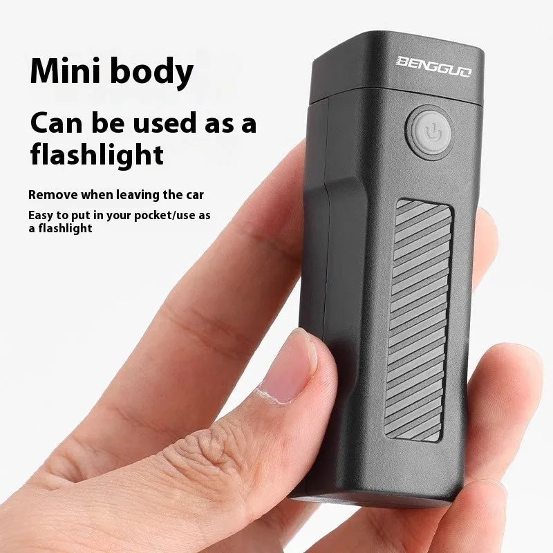 USB rechargeable bicycle headlight with LED lamp and quick release strap bracket on handlebars.