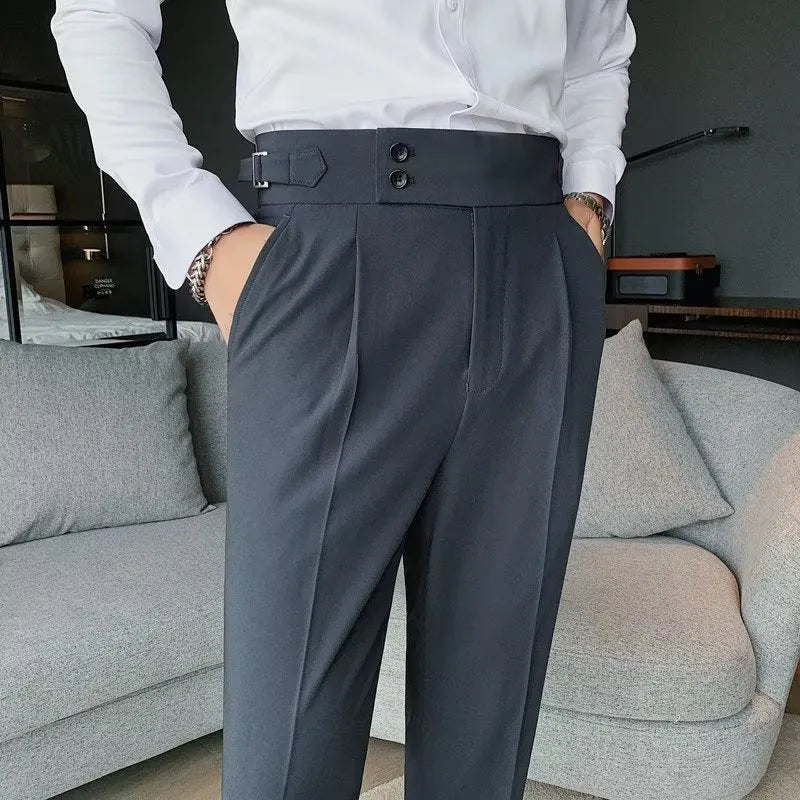 Autumn retro high waist straight casual trousers in cotton blend fabric available in four colours