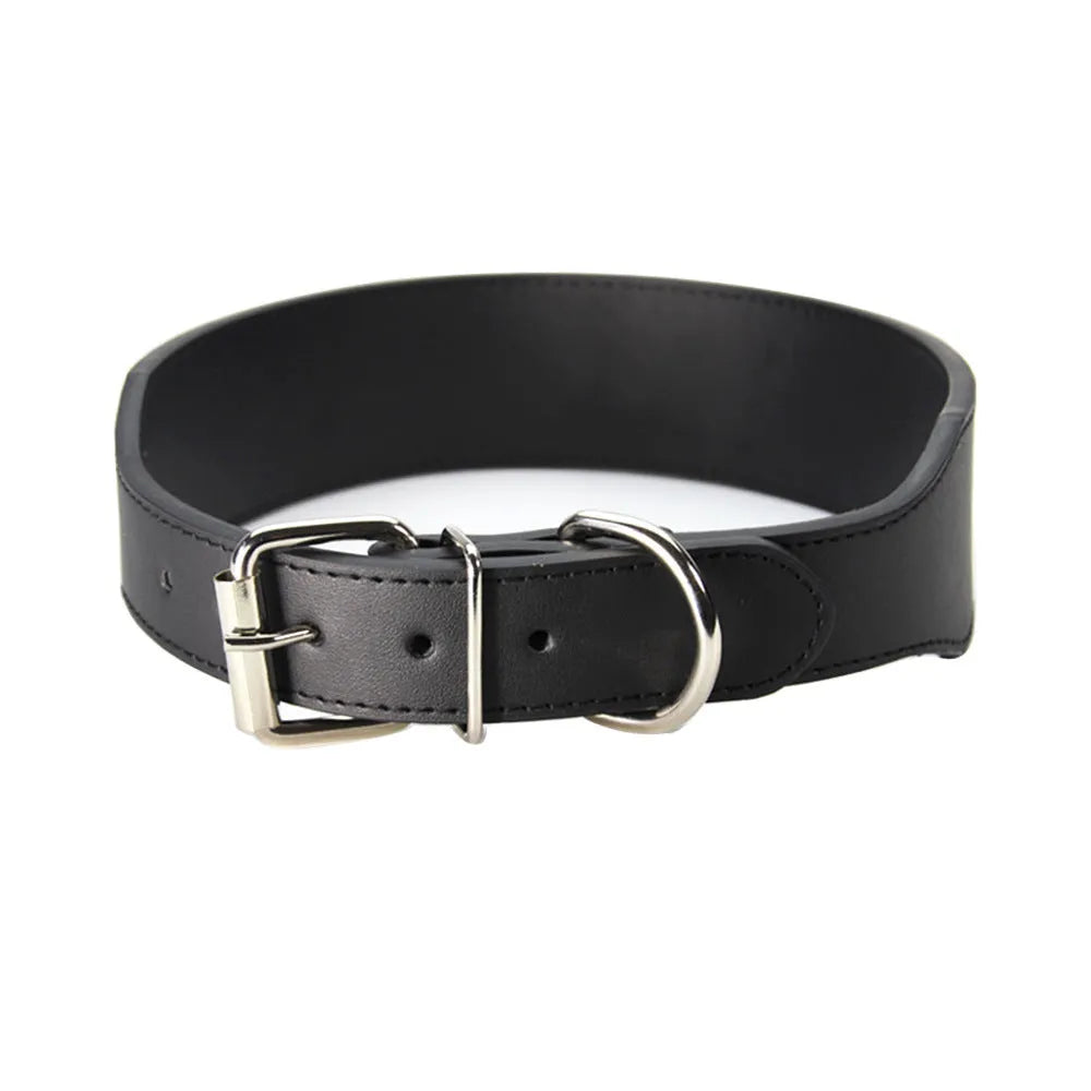 Fish-shaped leather dog collar for large dogs in assorted colours on a white background.