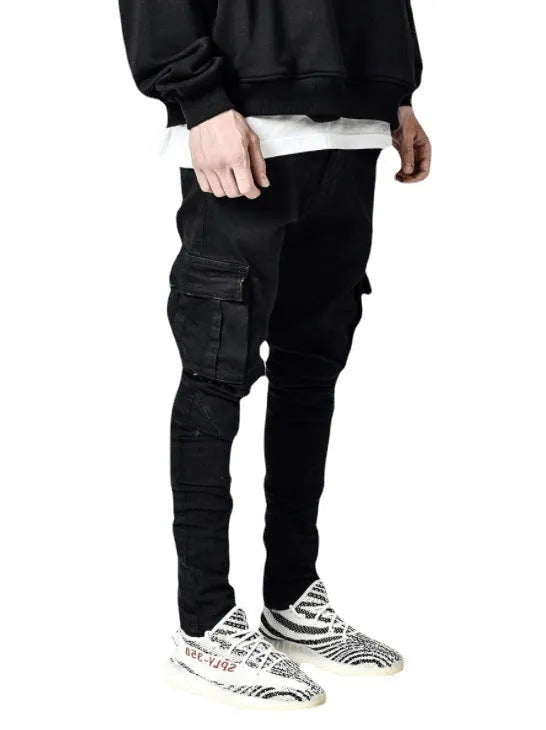 New skinny jeans for men with side pockets and feet, light blue water-washed cotton denim, micro-elastic stretch skinny fit