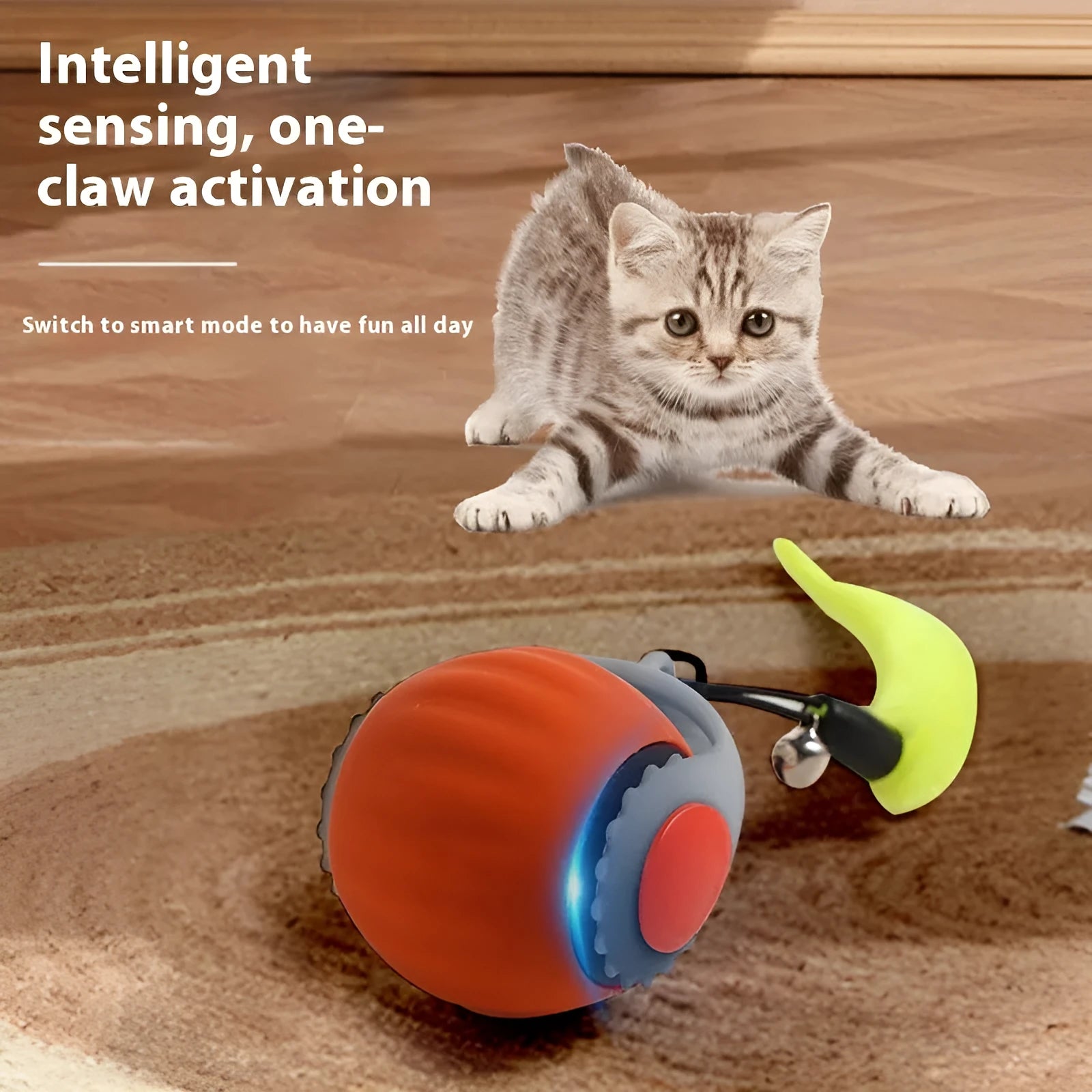 Automatic gravity sensor cat toy ball with Type-C charging port in blue colour