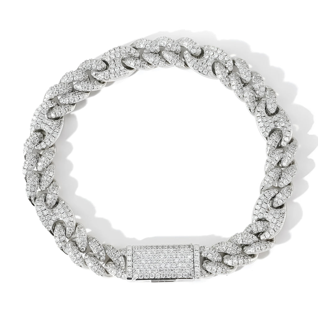 Gold copper Cuban chain bracelet with micro inlaid zircon on a surface