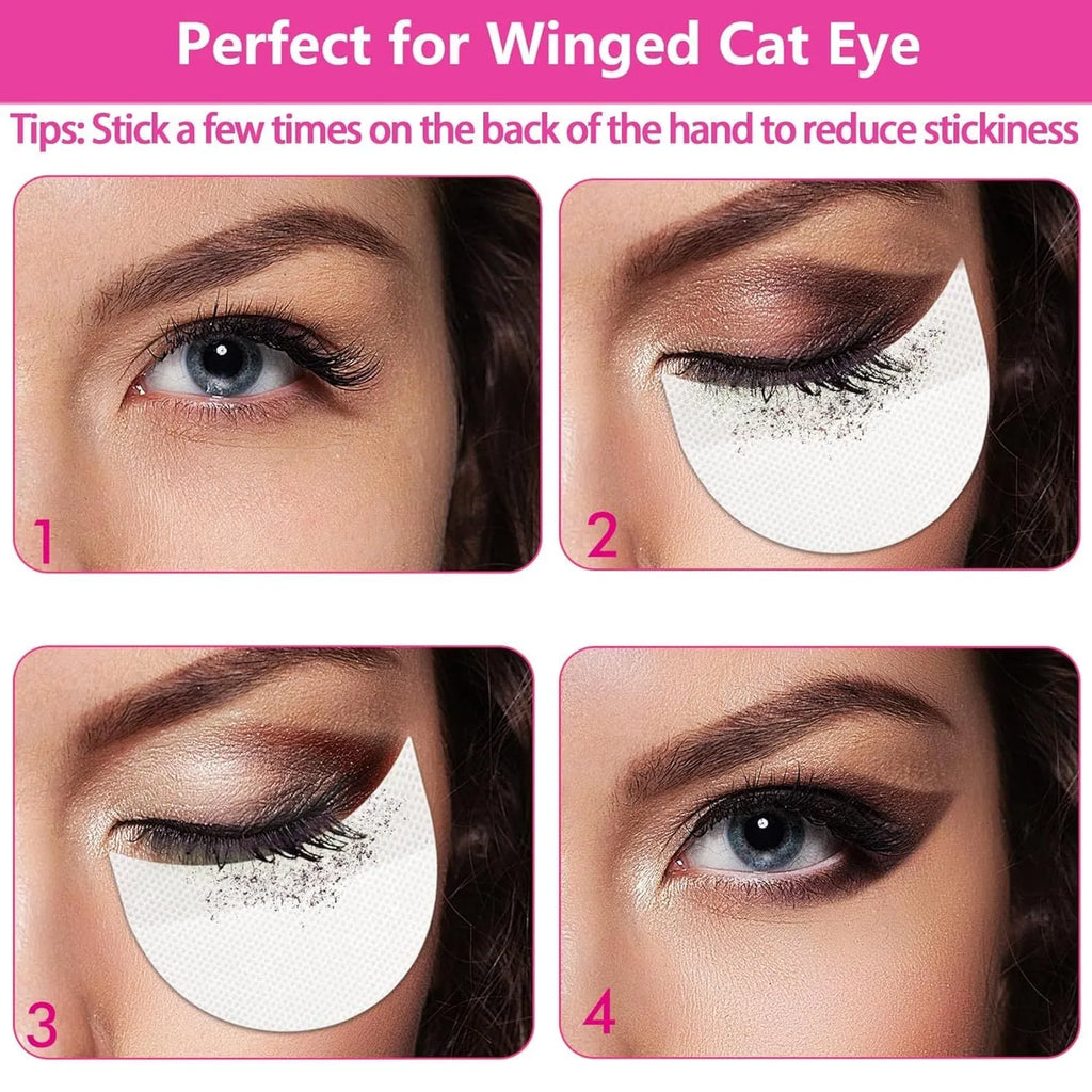 Pack of disposable half-moon shaped eyeshadow shields on a pink background