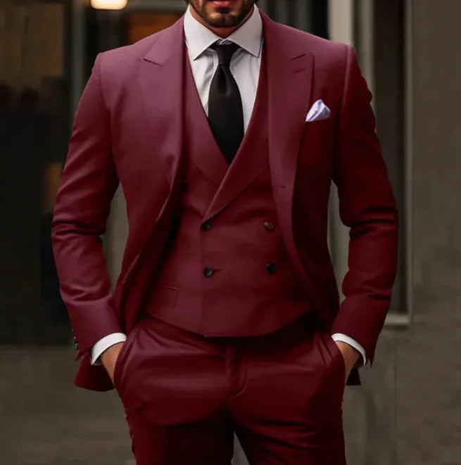 Plus size three-piece cotton blend suit set with blazer, vest and trousers for banquet or business wear