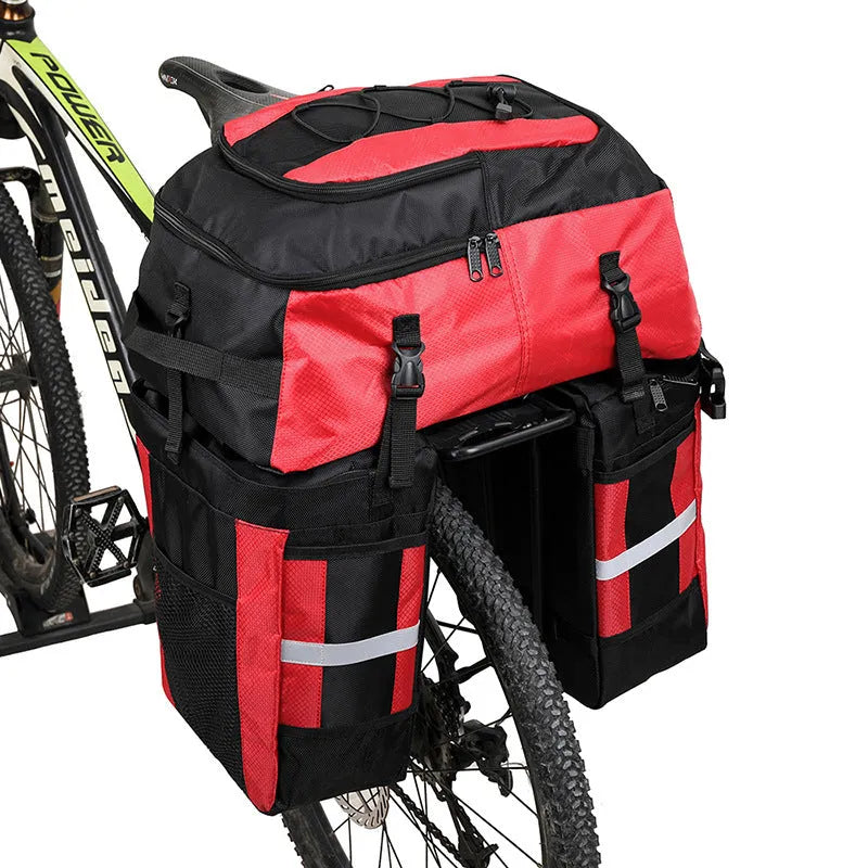 Rhinoceros 70L bicycle rear storage bag in green colour with three-in-one mounting system for touring