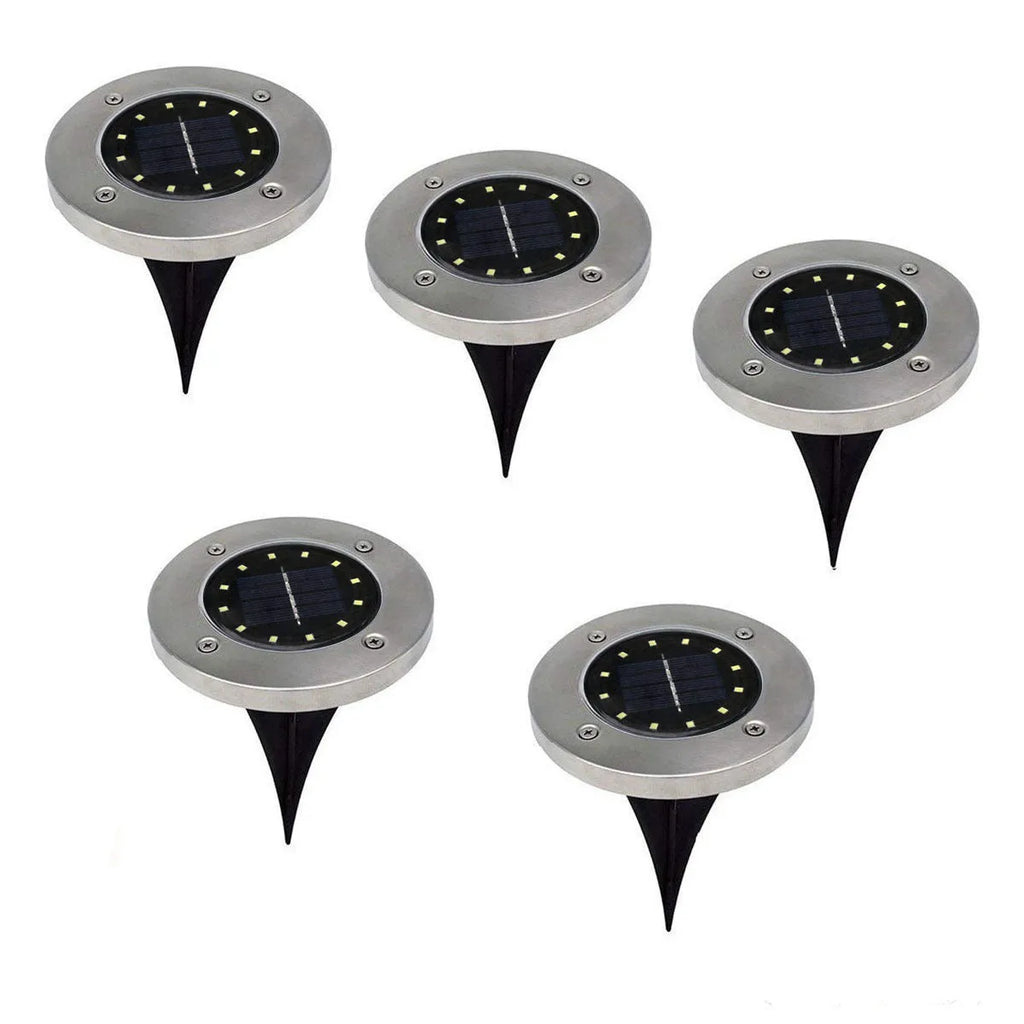 8 LED solar lawn lamp in stainless steel and PP, 12cm x 12cm x 13cm, 4pc pack, warm white or white light