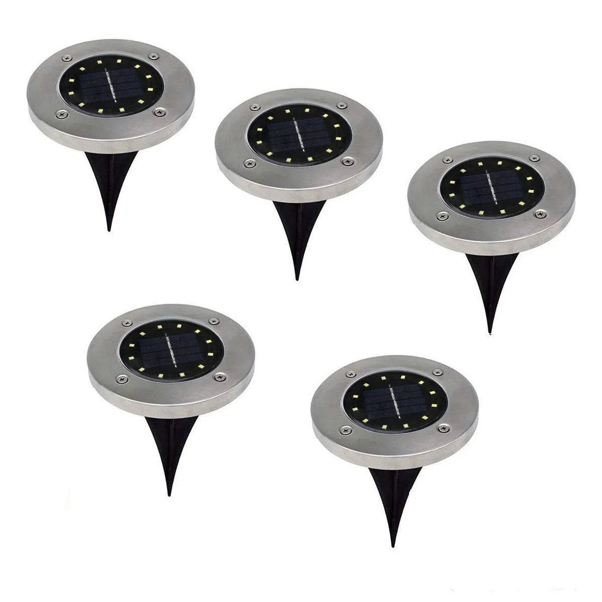 8 LED solar lawn lamp in stainless steel and PP, 12cm x 12cm x 13cm, 4pc pack, warm white or white light