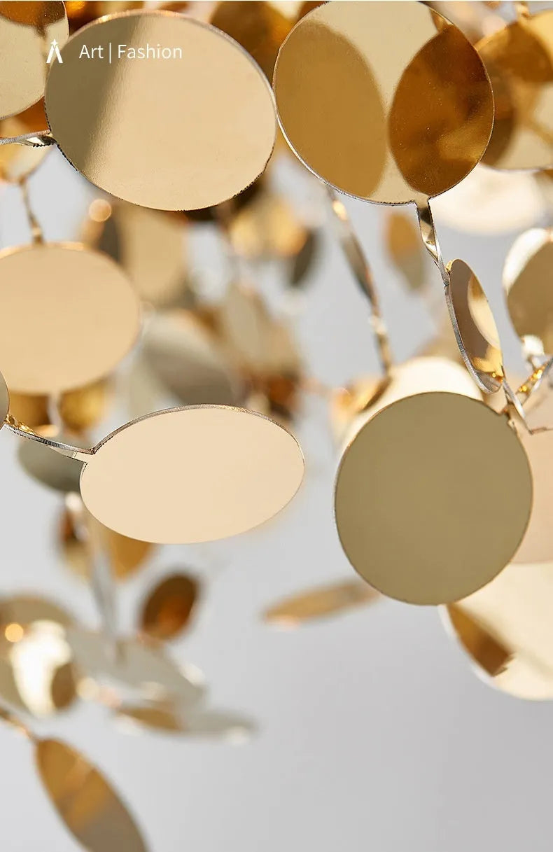 Stainless steel bar tree blade chandelier with eight G9 lights, shown in D380 x H450 mm and D500 x H450 mm sizes