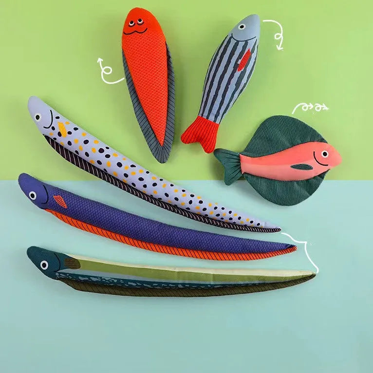 Soft polyester cat toy with ringing paper fish and catnip in agave colour