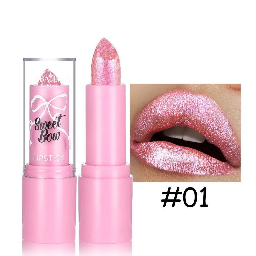 Sweetheart Bow Starlight Diamond lipstick tube in matte finish with six colour options
