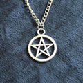 Vintage pentagram necklace in alloy, adjustable 21cm to 50cm, shown in Bronze or Silver