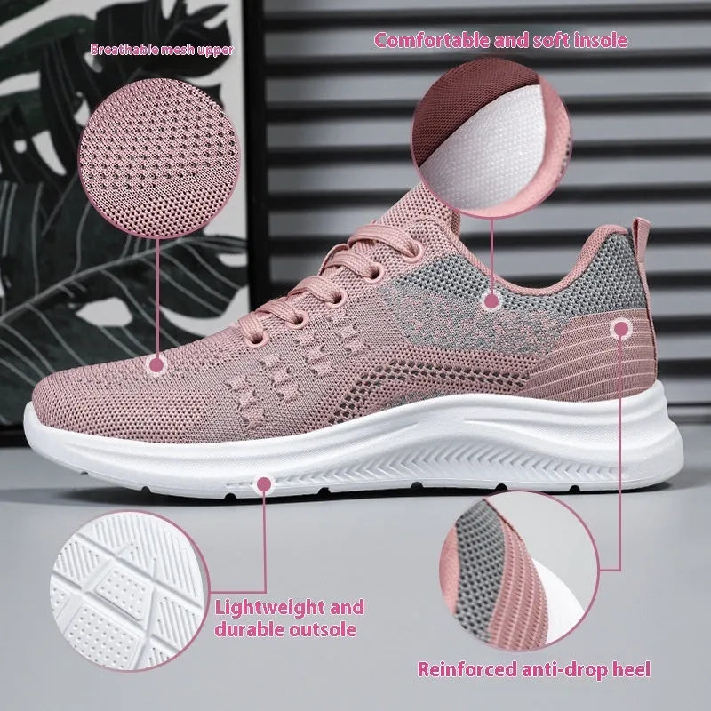 Women's black mesh sneakers with lace-up front and PVC soles