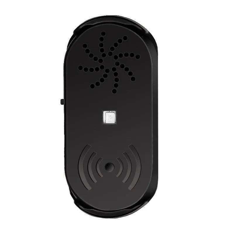 Black ABS plastic car door reminder alarm with infrared sensor and micro USB port.