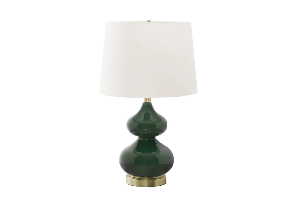 Blue crystal glass children's desk lamp with cloth shade on bedside table