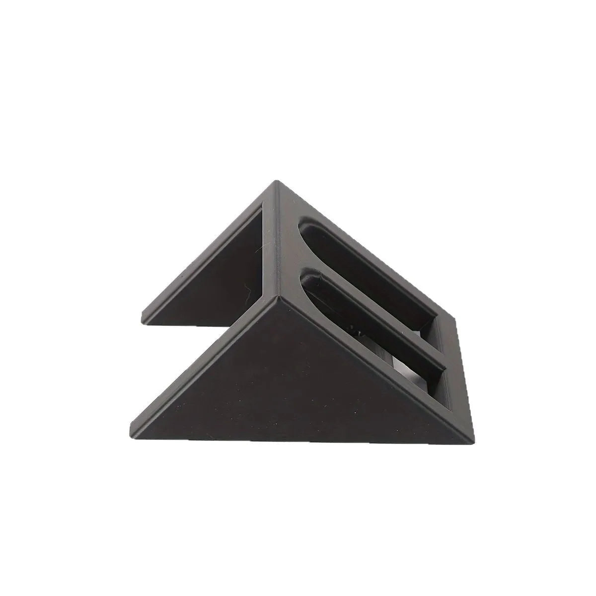 Black punk-style plastic pistol display stand measuring 10.85 by 7.6 centimetres.