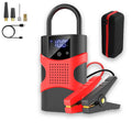Portable emergency start power source with air pump, digital display, lithium battery, and circuit board protection.