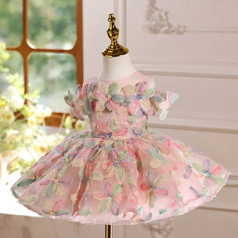 Girls pink princess dress for birthday party host, polyester lined, sizes 80cm to 150cm