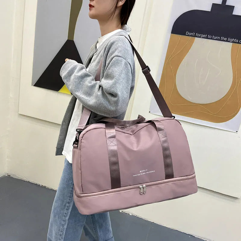 Large capacity waterproof Oxford cloth travel bag with dry wet separation for short trips