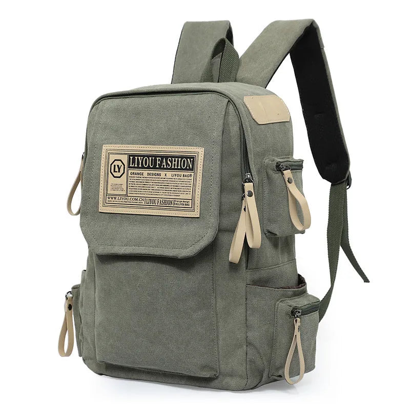 Canvas leisure sports travel backpack with letter pattern, available in four colours, 20-35L capacity