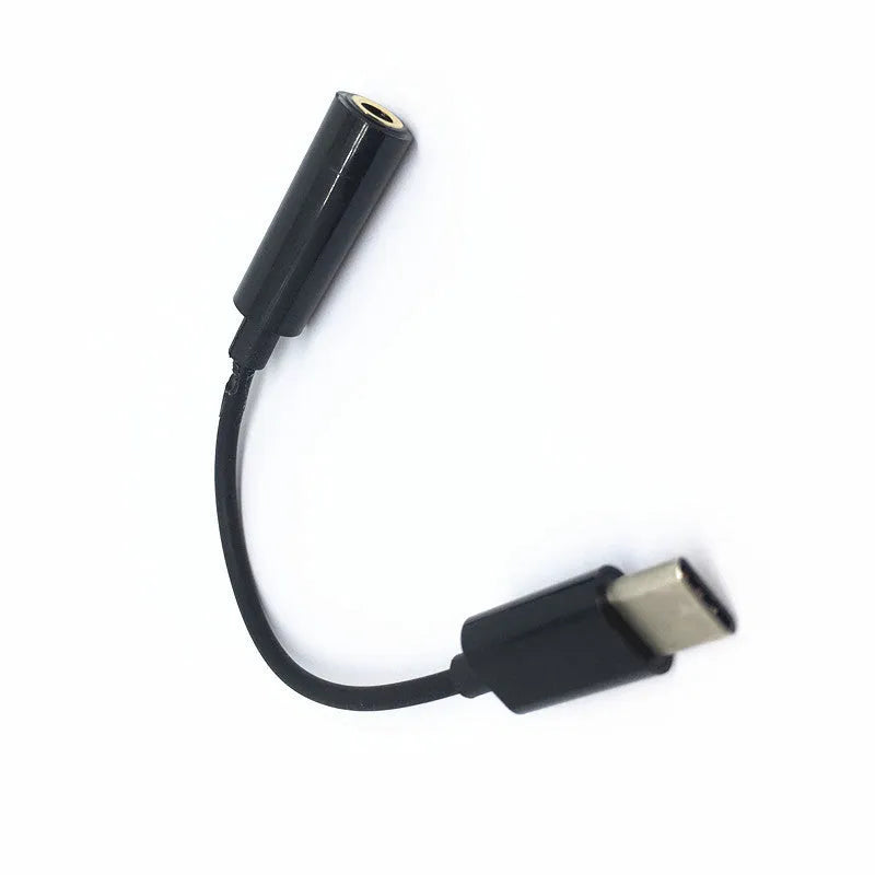 USB Type-C male to 3.5mm female audio adapter cable, 10cm length, with black wire and connectors
