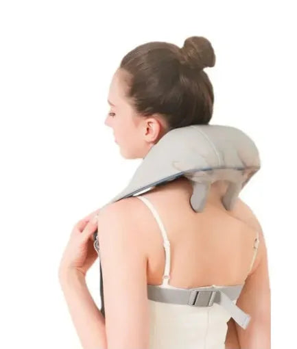 Milky white rechargeable shoulder and neck massager with kneading function and infrared physiotherapy