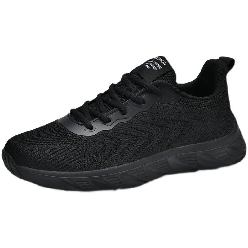 Mesh breathable casual soft bottom shoes for men, round toe, black and white colour, front lace-up