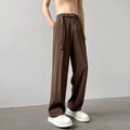 Thin straight black wide leg trousers with non-ironing chemical fibre blend fabric
