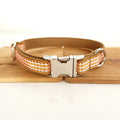 Brown small plaid polyester dog collar with British style pattern on white background
