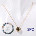 Natural stone beaded necklace and bracelet set in bohemian style with gemstone beads