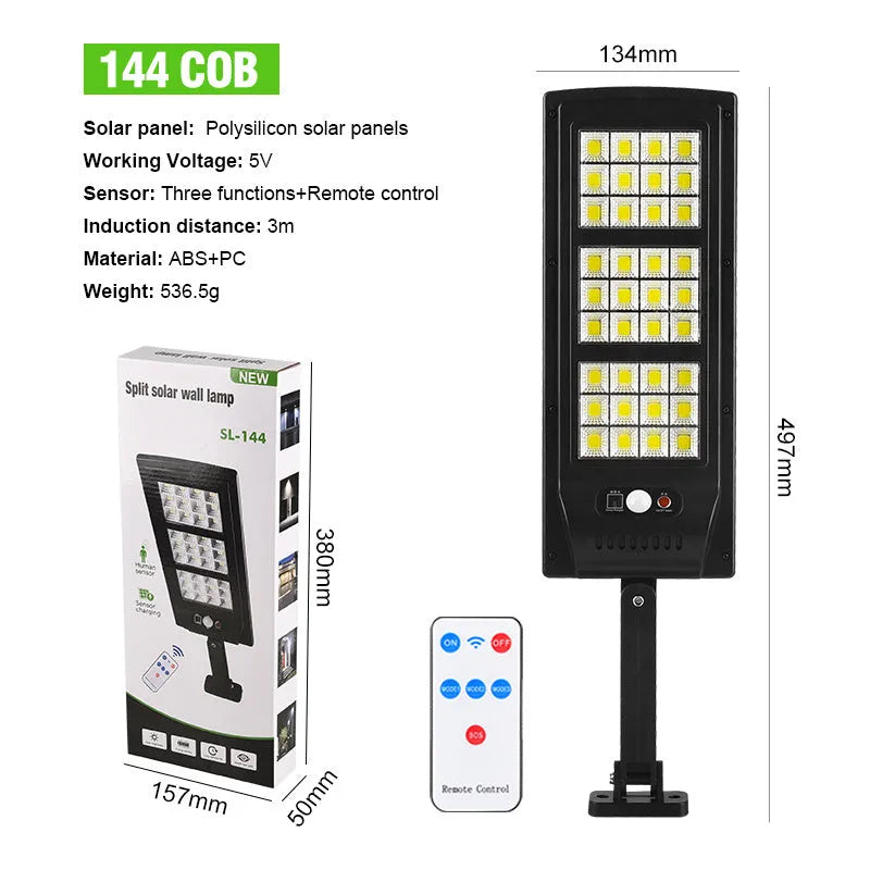 Plastic solar-powered wall light with remote control in choice of six LED style configurations