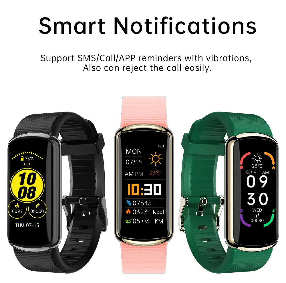 Fashion sports electronic watch with black metal frame and TPU strap showing 0.96 inch IPS colour screen
