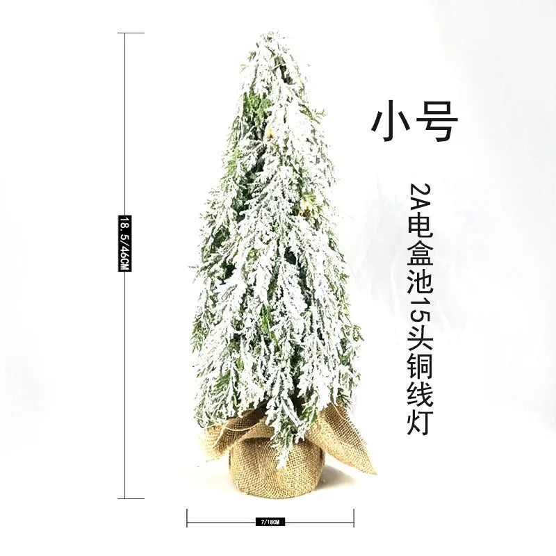 24-inch desktop artificial Christmas tree with lights and PE simulation snow spray decoration