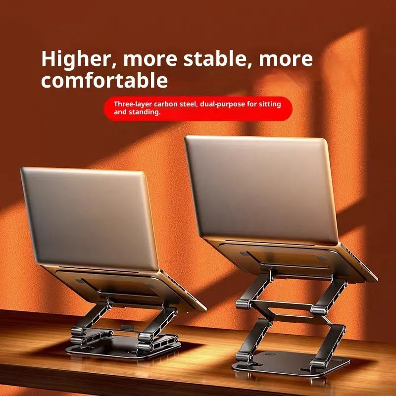 Carbon steel laptop stand with three-layer elevation in Bright Moon Silver for laptops under 15.6 inches