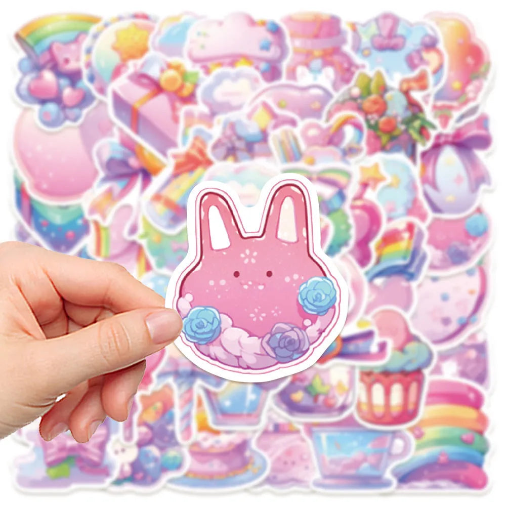 Pack of 50 sheets of fresh candy and small object design waterproof decorative stickers.