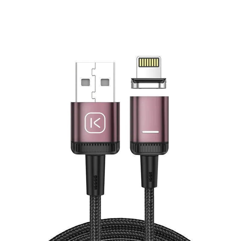 3-in-1 magnetic data cable with woven braid, aluminum alloy connector, Lightning Micro USB Type-C ports in black