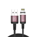 3-in-1 magnetic data cable with woven braid, aluminum alloy connector, Lightning Micro USB Type-C ports in black