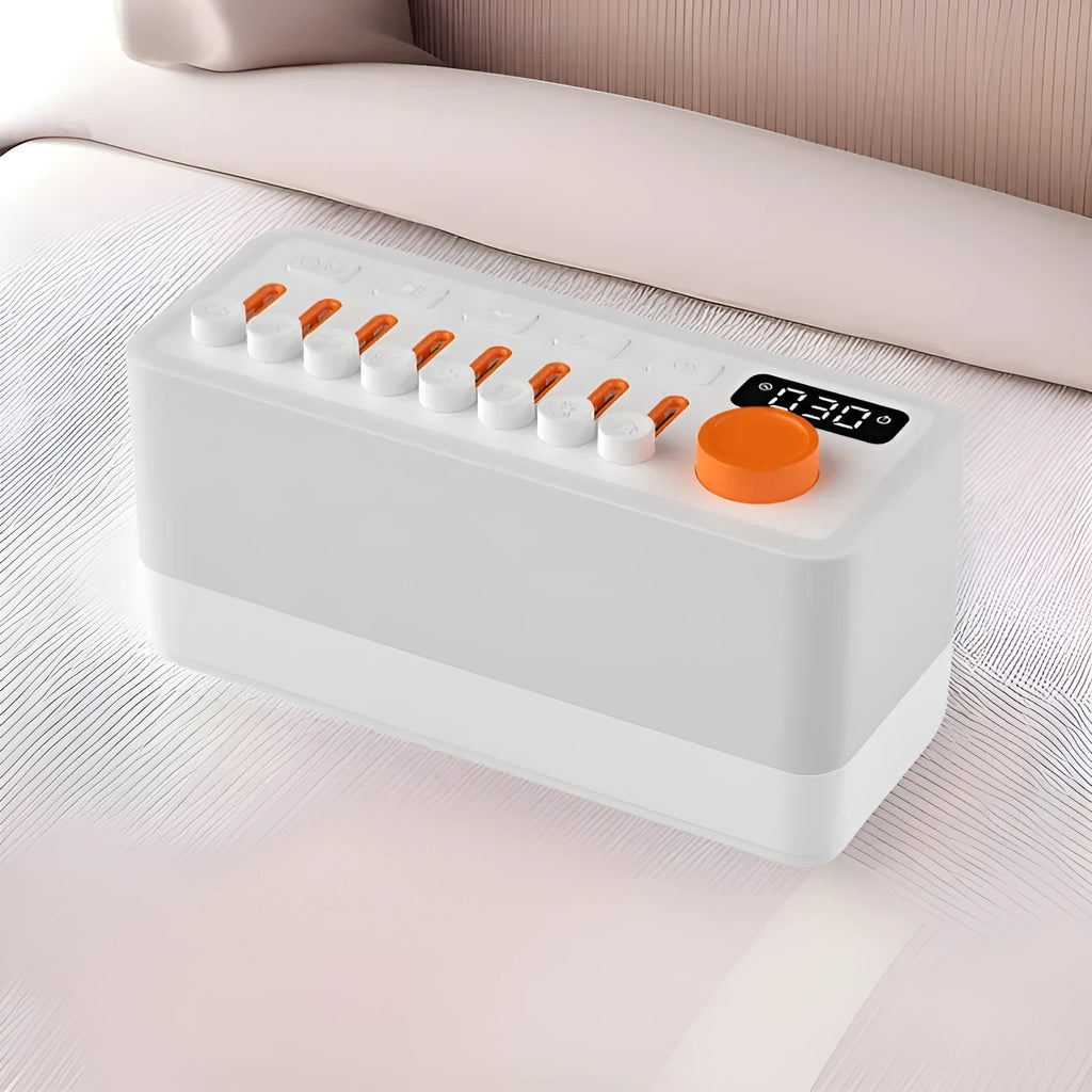 White DIY smart sleeping speaker with RGB colour night lamp, USB powered, 180x73x80 mm