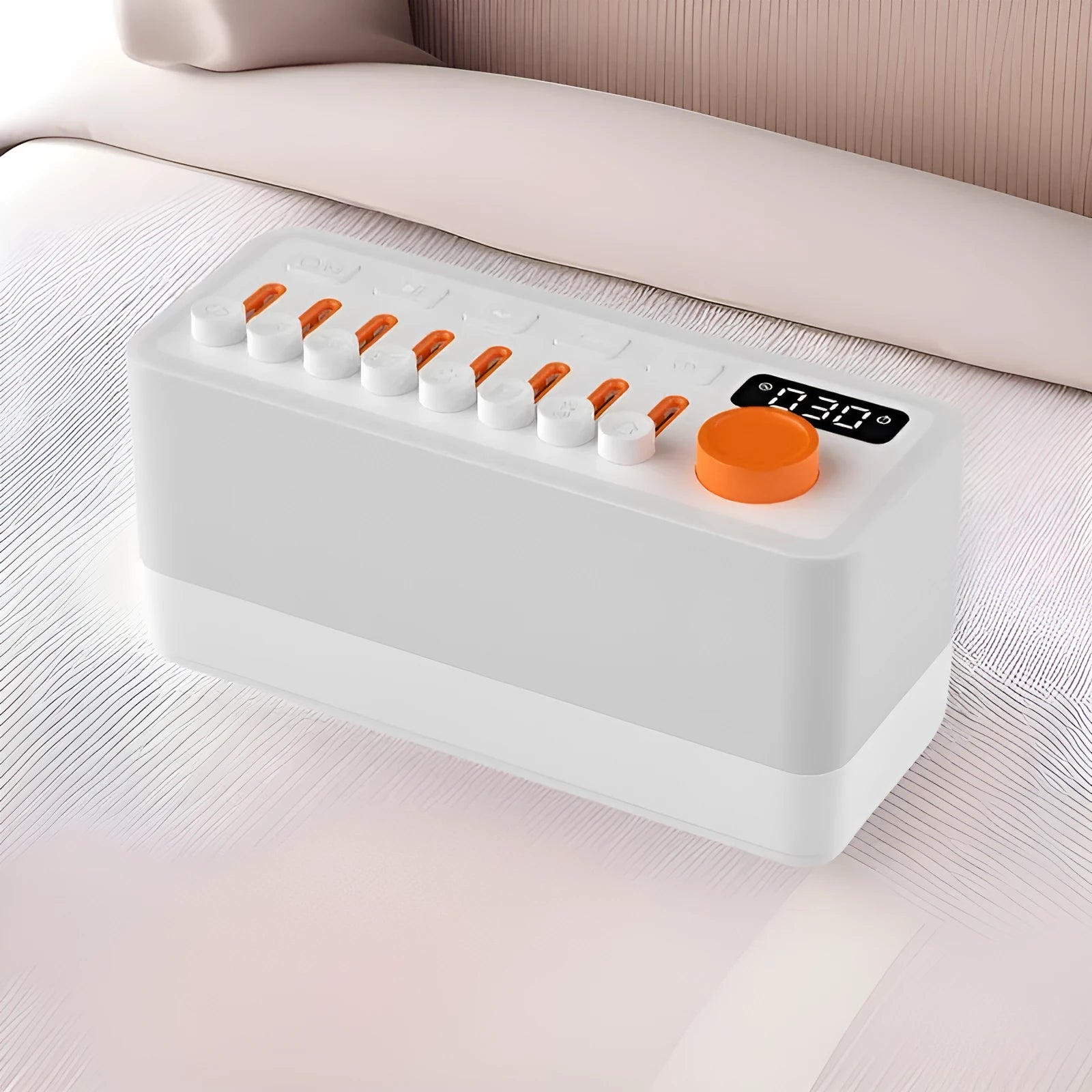 White DIY smart sleeping speaker with RGB colour night lamp, USB powered, 180x73x80 mm