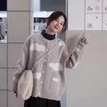 Women's blue cloud pattern spandex cardigan sweater with loose fit and long sleeves