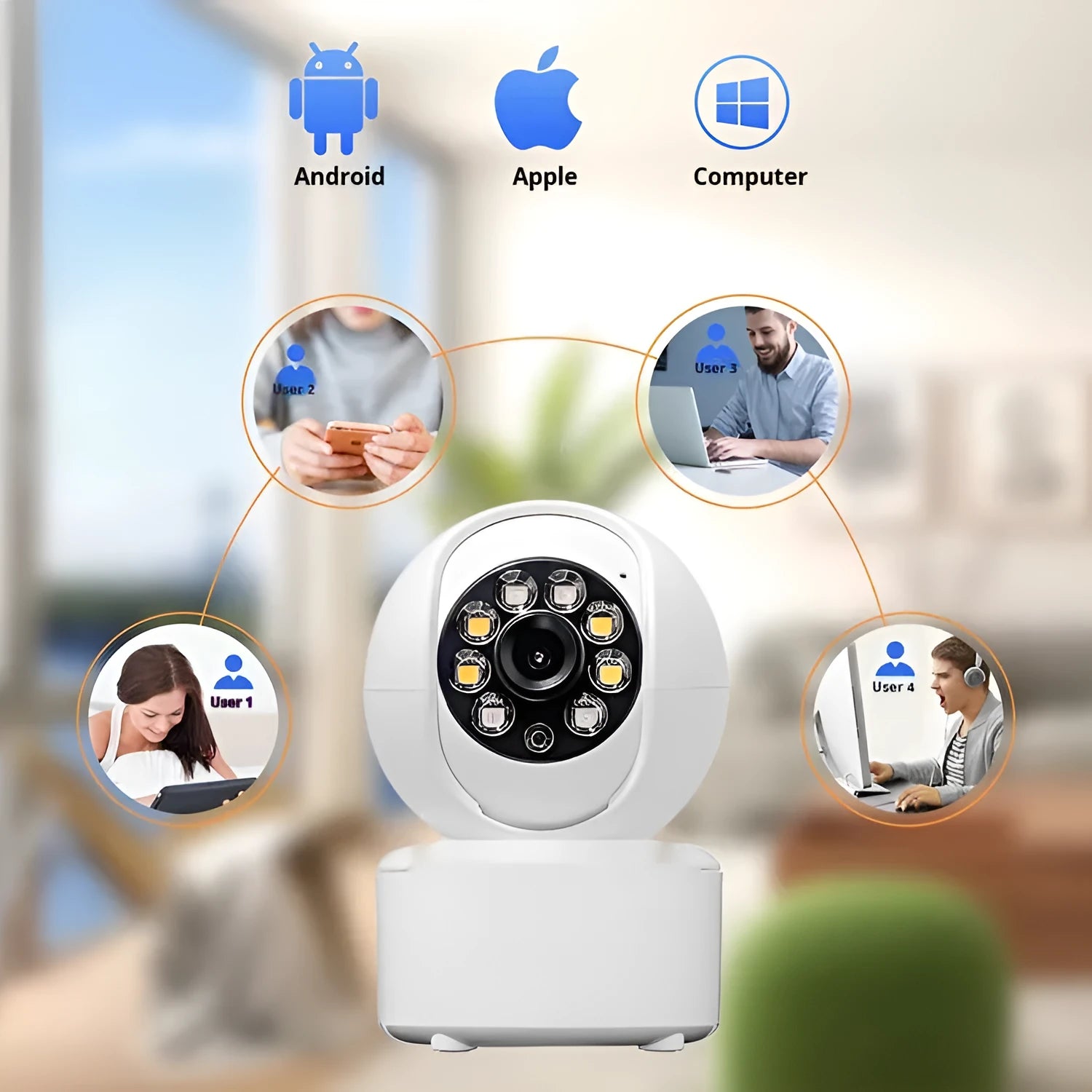 1080p HD panoramic home security camera with ceiling mount and dual-light night vision