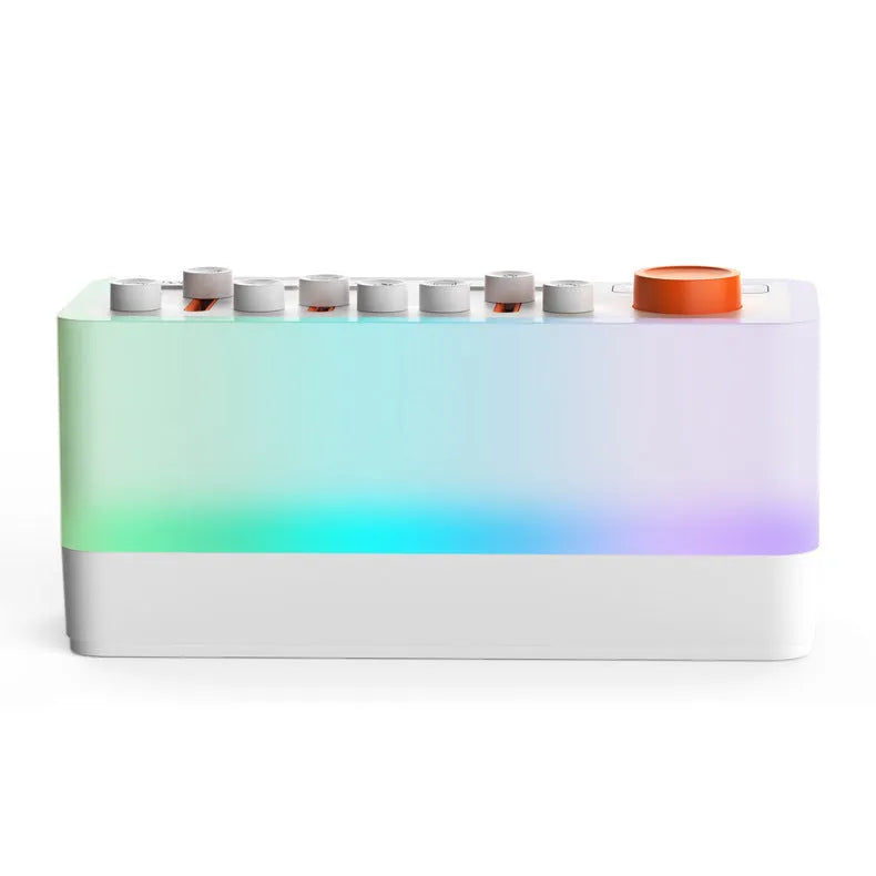 White DIY smart sleeping speaker with RGB colour night lamp, USB powered, 180x73x80 mm