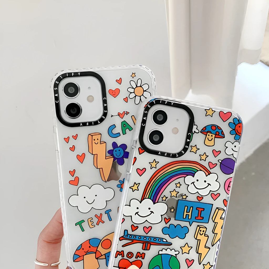 Graffiti colourful high-transparency TPU back cover phone case for iPhone, Lightning Mushroom colour option