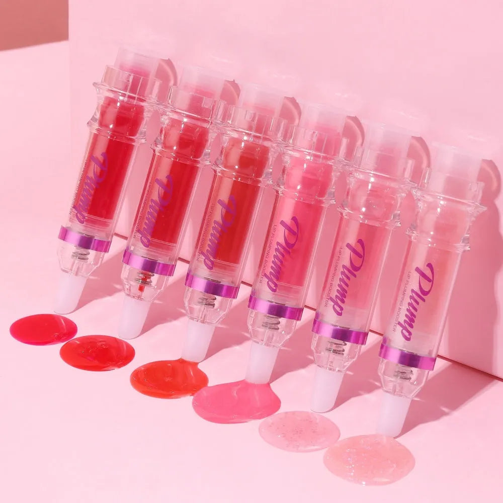 Tube lip gloss liquid lipstick in six colour options with shiny finish
